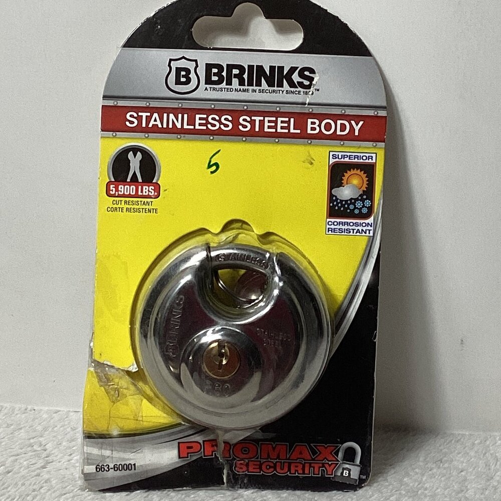 Brinks Stainless Steel Discus Padlock, ProMax Security, 5,900lbs. of cut resist
